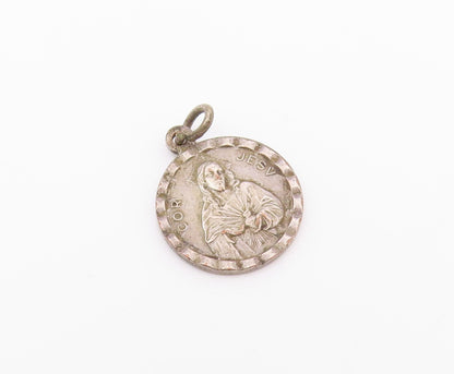 925 Sterling Silver  Vintage Petite Round Religious Figures Pendant  PT17150