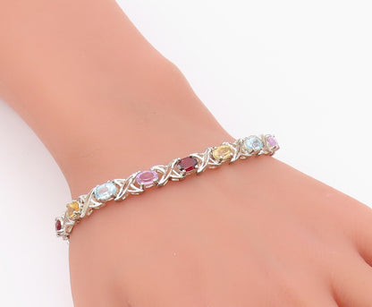 925 Silver  Vintage Topaz Garnet Citrine & Amethyst Chain Bracelet  BT8319