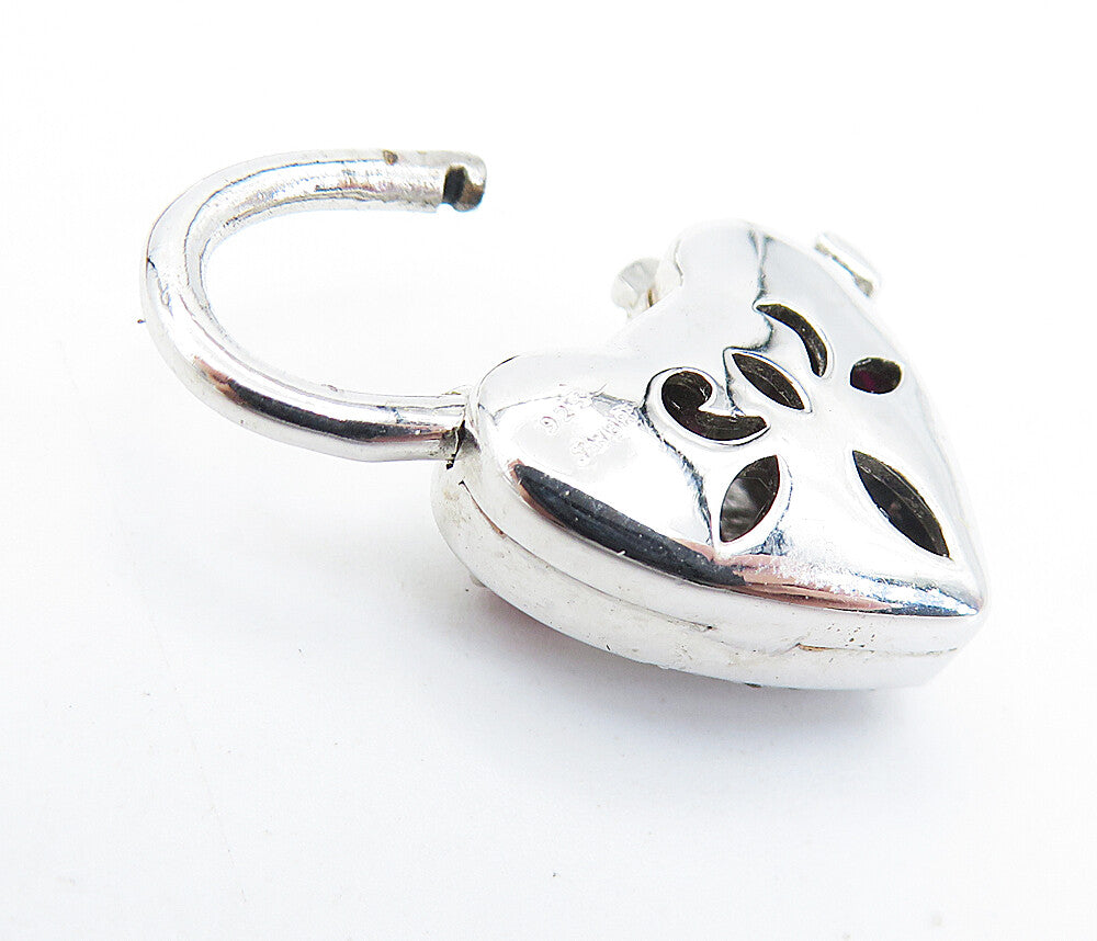 925 Silver  Ruby & Genuine Diamonds Padlock Charm Bangle Bracelet  BT3018