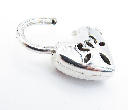 925 Silver  Ruby & Genuine Diamonds Padlock Charm Bangle Bracelet  BT3018