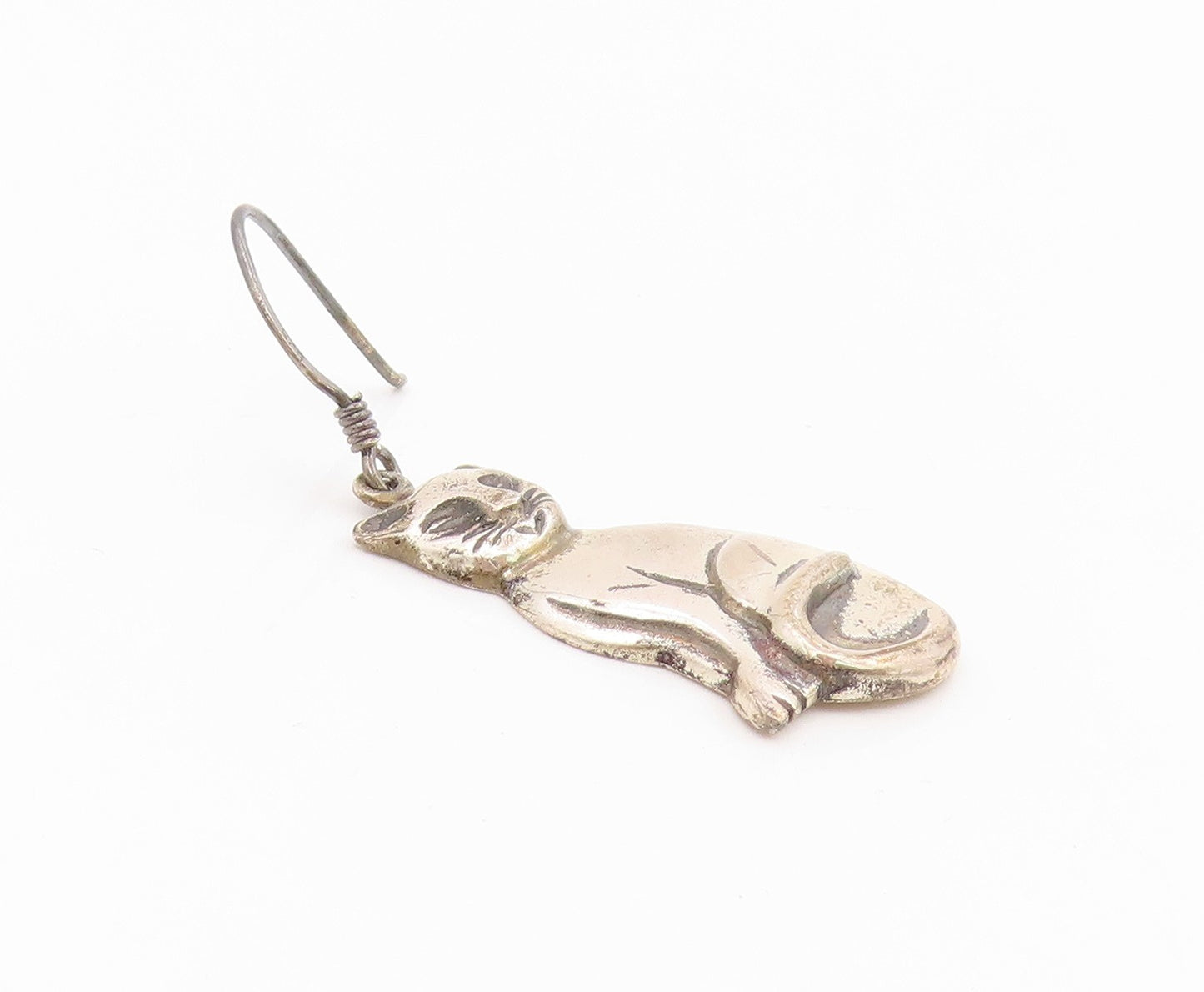 925 Sterling Silver Vintage Earrings BOMA Modernist Kitten Charm Dangle  EG14267