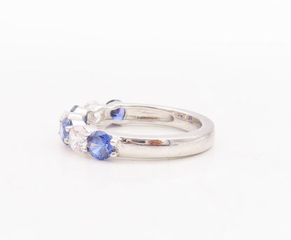 925 Sterling Silver Vintage Ring Round Cut Blue & White CZ Band  Sz 7  RG29799