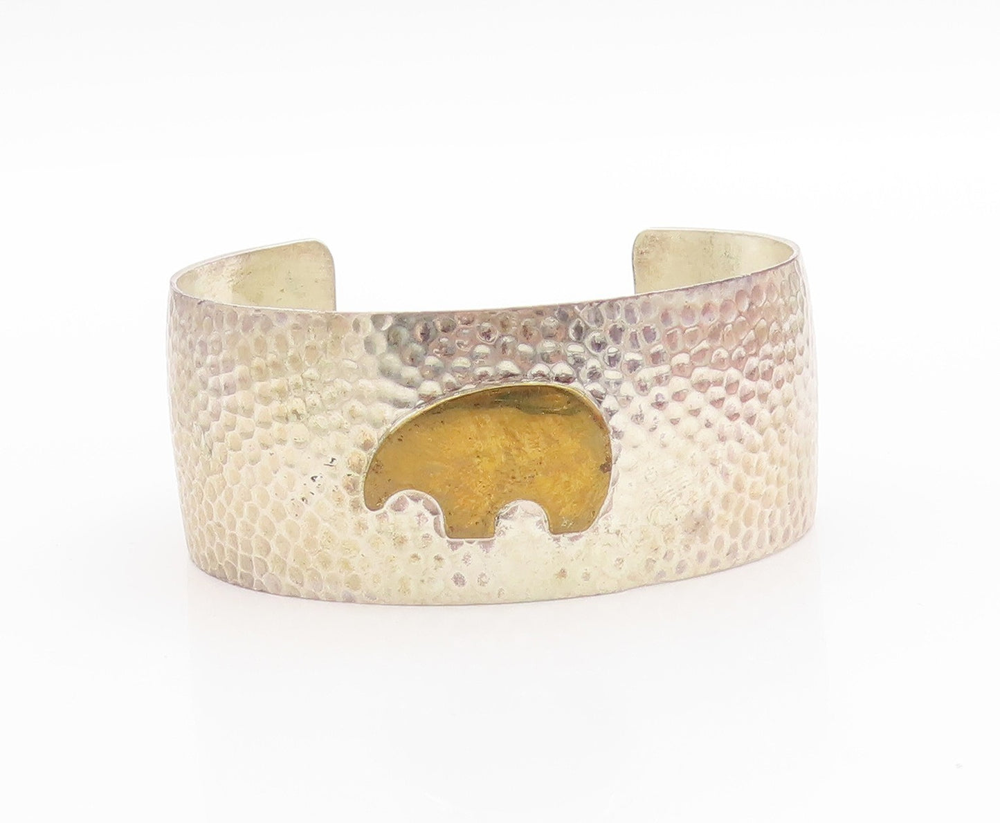 925 Sterling Silver Vintage Bracelet SOUTHWESTERN Two Tone Bear Cuff BT11793