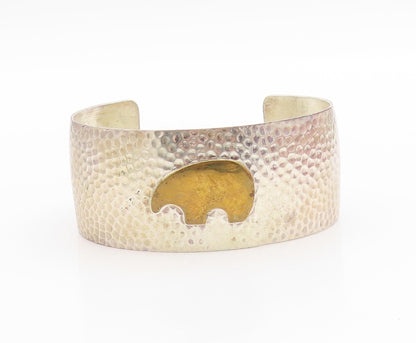 925 Sterling Silver Vintage Bracelet SOUTHWESTERN Two Tone Bear Cuff BT11793