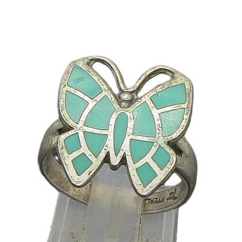 POST BELL 925 Silver  Vintage Turquoise Butterfly Band Ring Sz 7  RG23663