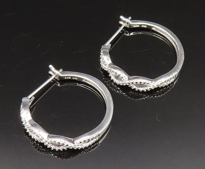 925 Sterling Silver Vintage Genuine Diamonds Infinity Hoop Earrings EG11871