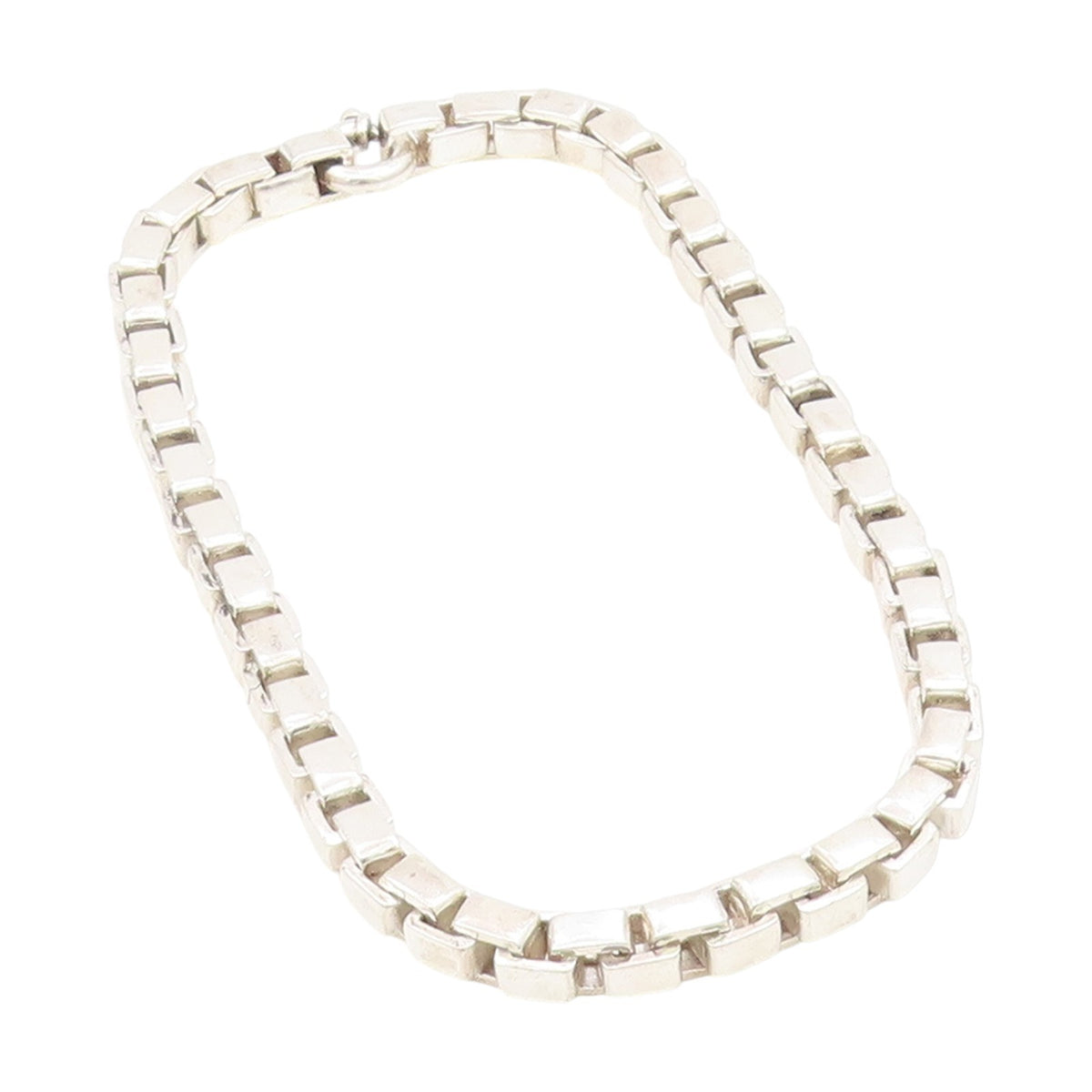 925 Sterling Silver Vintage Necklace Solid Geometric Venetian Box Chain  NE4692