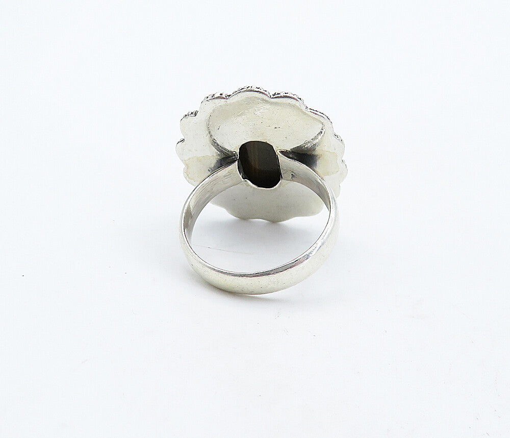 925 Sterling Silver  Vintage Tiger's Eye Swirl Wheat Cocktail Ring Sz 8 RG4486