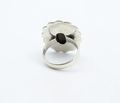 925 Sterling Silver  Vintage Tiger's Eye Swirl Wheat Cocktail Ring Sz 8 RG4486