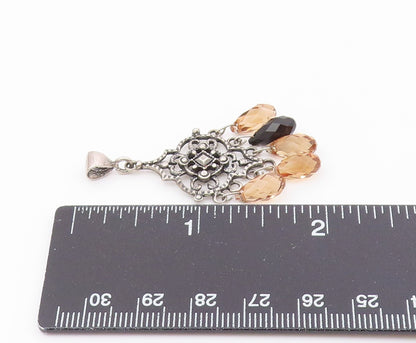 925 Sterling Silver  Vintage Citrine & Black Spinel Dangling Pendant  PT18775