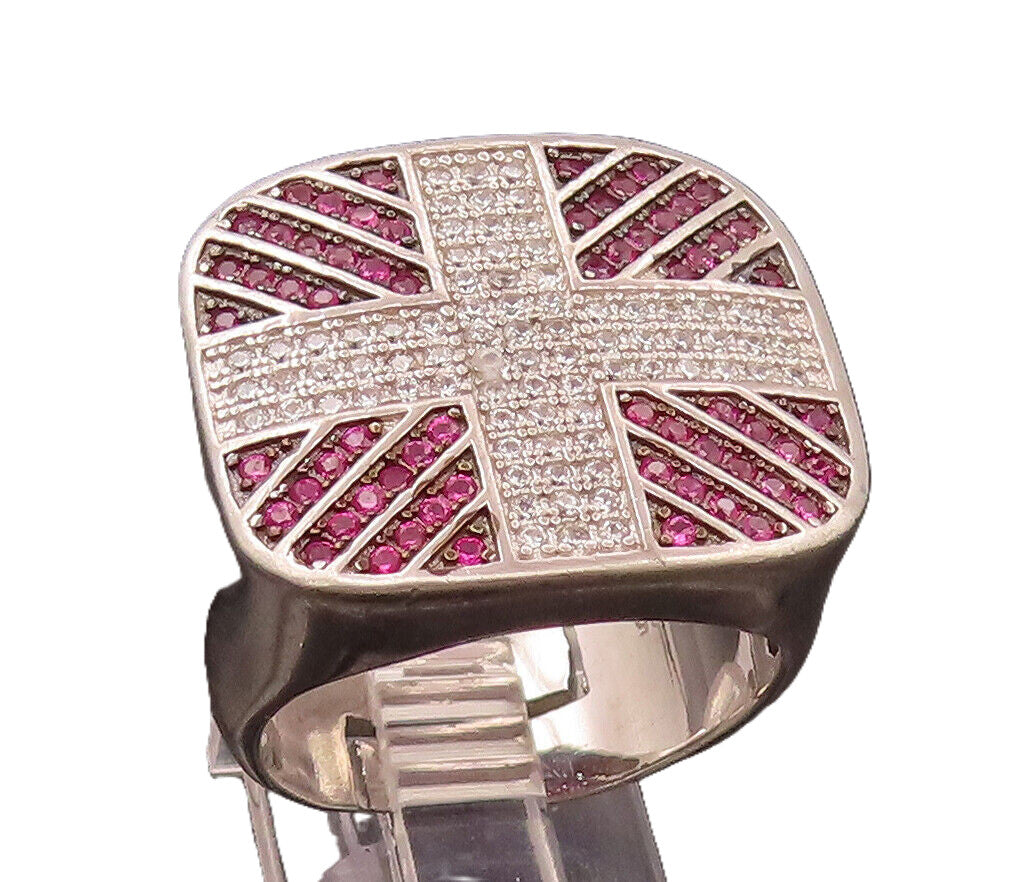 925 Sterling Silver  Vintage White & Red Lab Sapphire Cross Ring Sz 10 RG26565