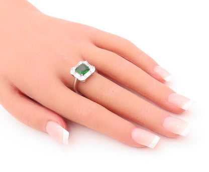925 Sterling Silver Vintage Ring Square Cut Green & White Topaz  Sz 7  RG29310