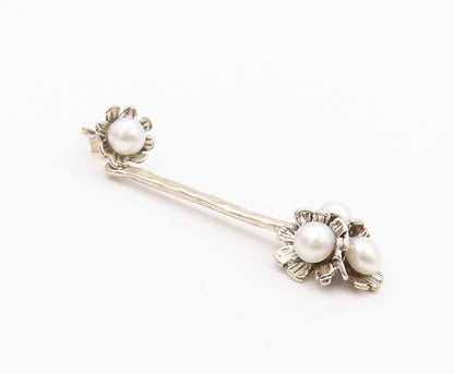 925 Sterling Silver Vintage Earrings ISRAEL Designer Drop Pearl Flower  EG13471