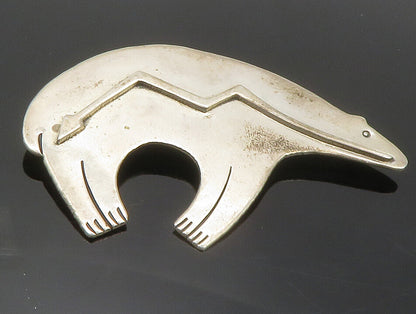 NAVAJO 925 Sterling Silver Vintage Raised Arrow Bear Shiny Brooch Pin BP4733