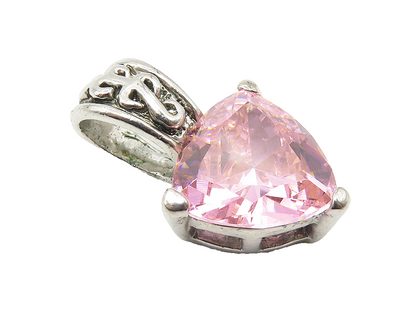 925 Sterling Silver  Sparkling Pink Cubic Zirconia Swirl Bail Pendant  PT8394