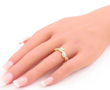 925 Sterling Silver Vintage Ring Gold Plated Leaf Cut CZ Inlay  Sz 7  RG29507
