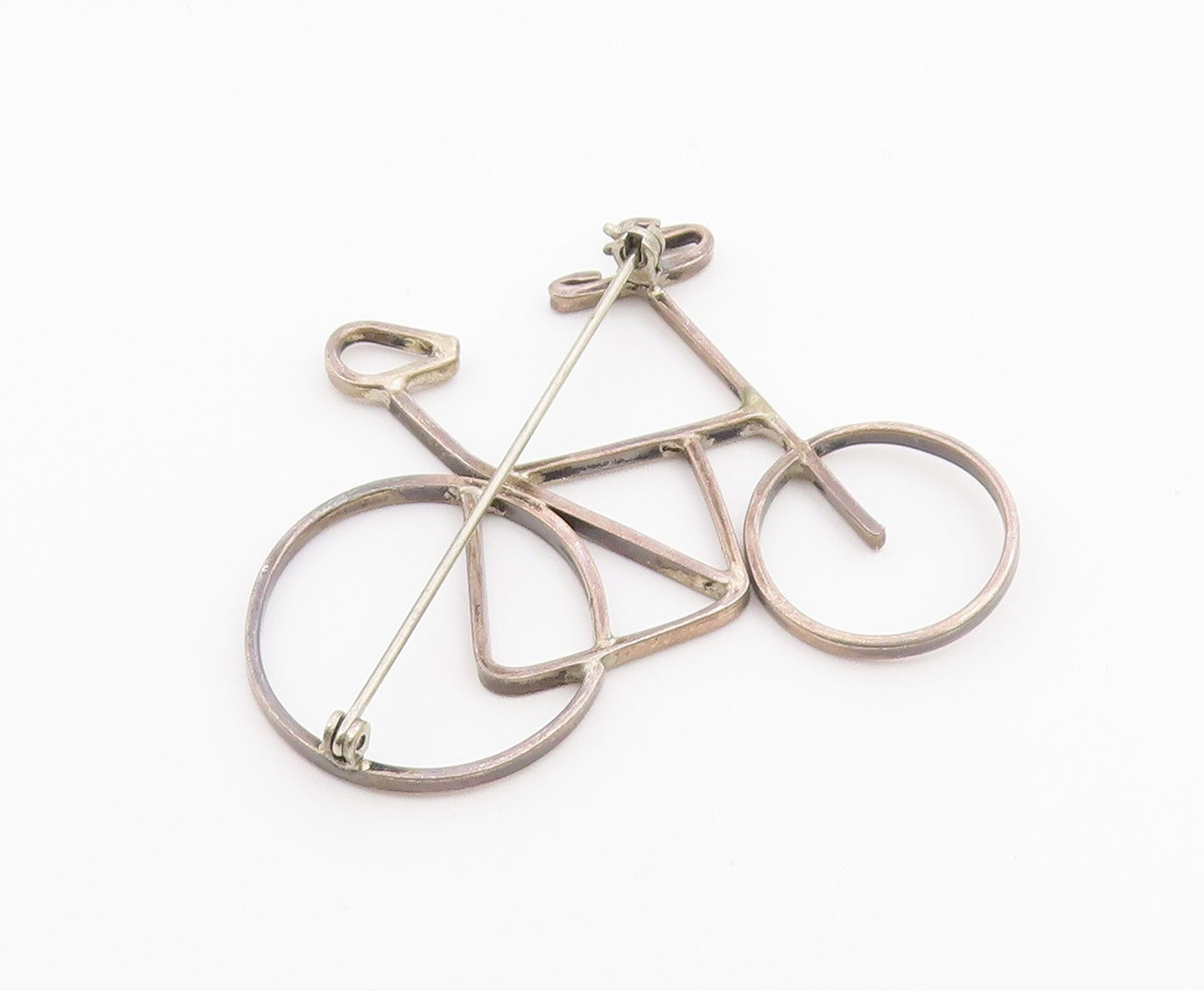 MEXICO 925 Sterling Silver  Vintage Bicycle Motif Smooth Brooch Pin  BP8768