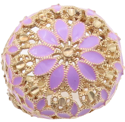 925 Sterling Silver Vintage Ring Purple Enameled Floral Cutout  Sz 7.5  RG29335