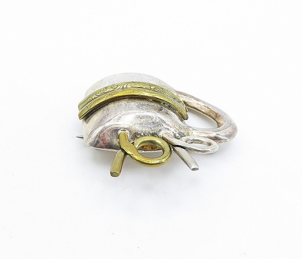 MEXICO 925 Sterling Silver  Vintage Two Tone Cup With Straws Brooch Pin BP2378