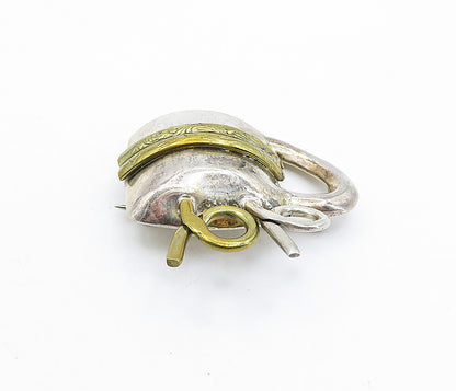 MEXICO 925 Sterling Silver  Vintage Two Tone Cup With Straws Brooch Pin BP2378
