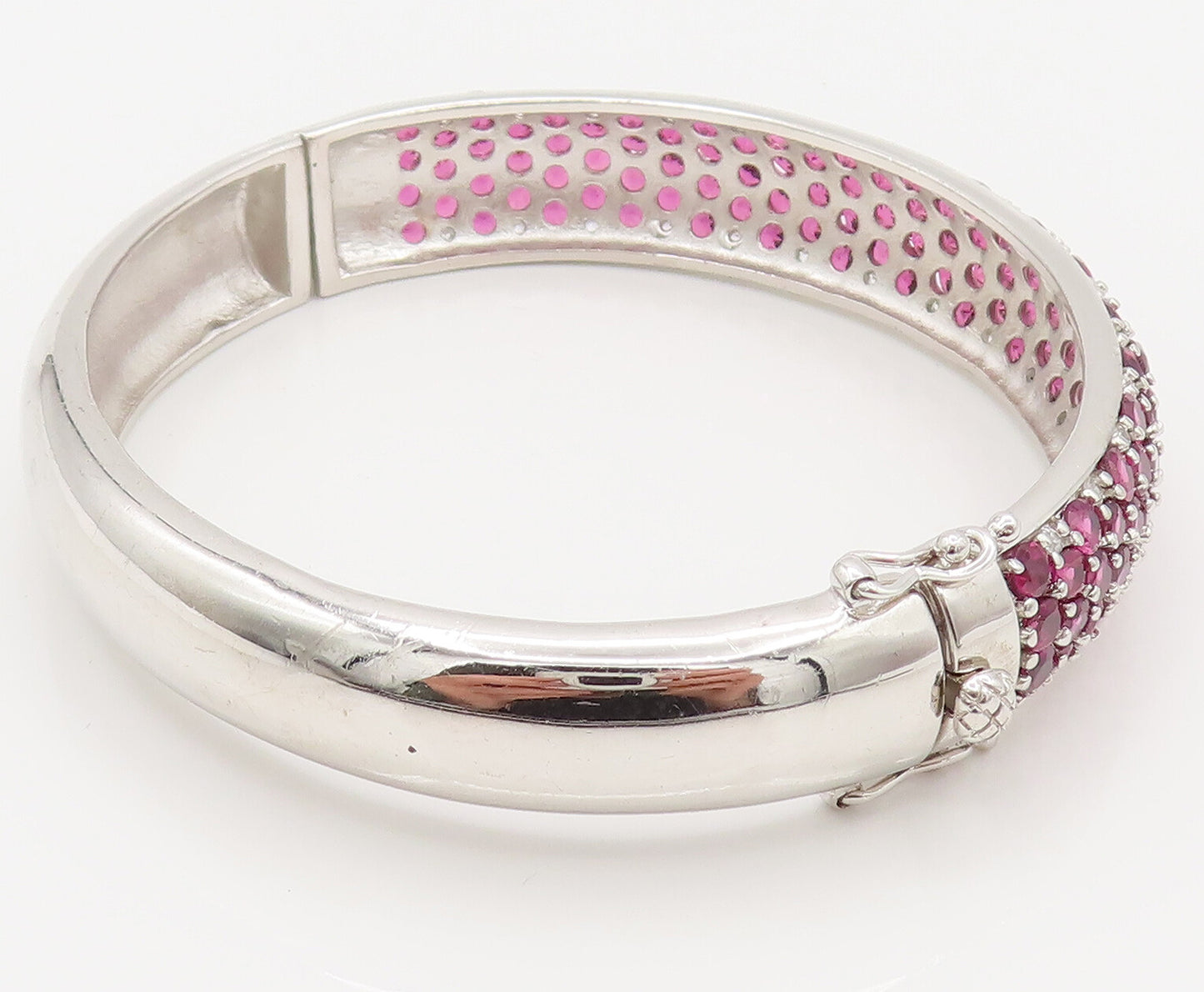 925 Sterling Silver  Vintage Ruby & Topaz Cluster Bangle Bracelet BT9781