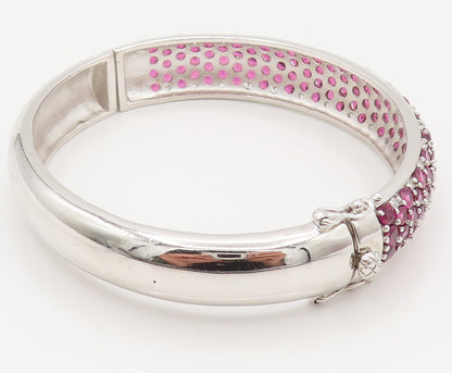925 Sterling Silver  Vintage Ruby & Topaz Cluster Bangle Bracelet BT9781