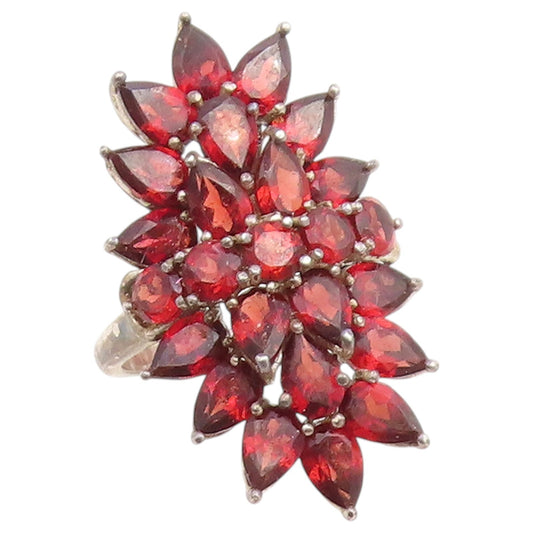 925 Sterling Silver Vintage Ring Garnet Cluster Statement Band  Sz 8  RG36756