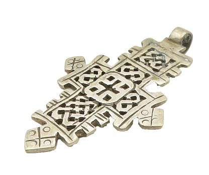 AFRICAN 925 Sterling Silver Vintage Antique Chiseled Cross Pendant  PT13222