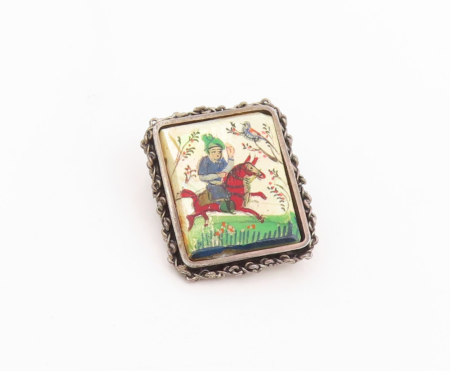 925 Sterling Silver Vintage Brooch Pin ISRAEL Antique Miniature Painting BP12490