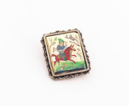 925 Sterling Silver Vintage Brooch Pin ISRAEL Antique Miniature Painting BP12490