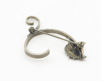 BEAU 925 Sterling Silver  Vintage Dark Tone Modernist Cat Brooch Pin  BP4323