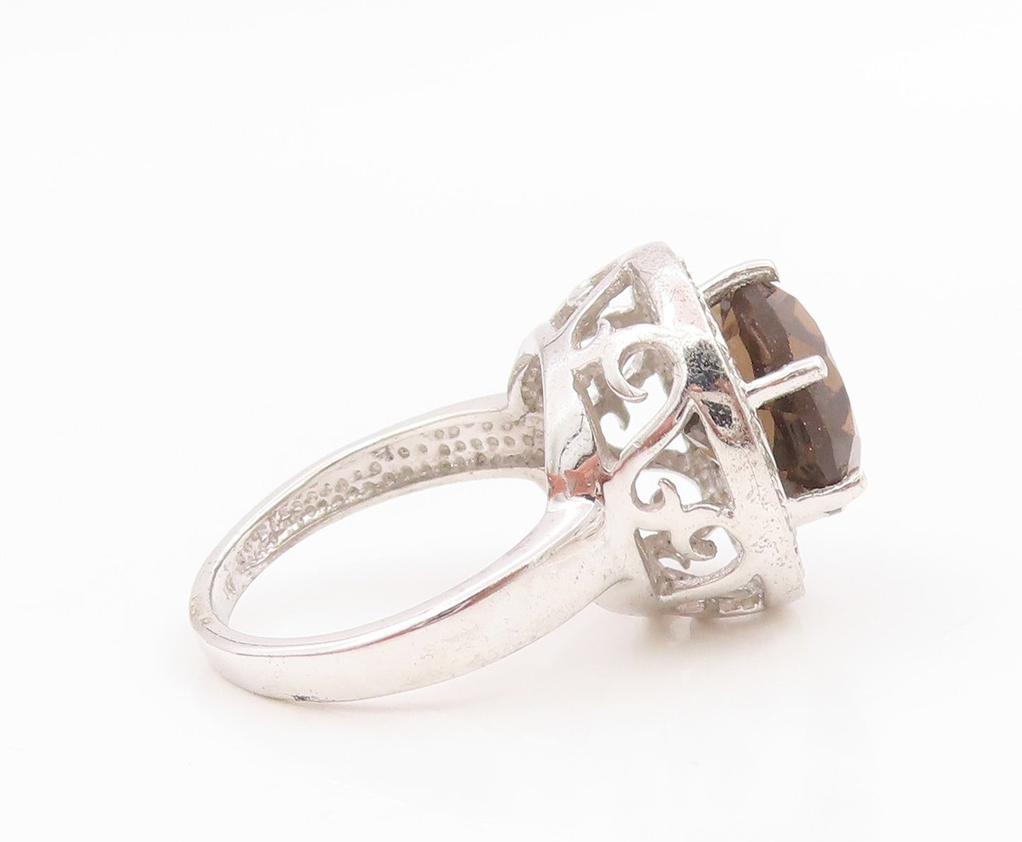 925 Sterling Silver Vintage Ring Smoky Quartz & Halo Topaz Band  Sz 6  RG35760