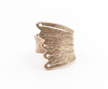 925 Sterling Silver Vintage Ring Modernist Hammered Bird Wing Band Sz 10 RG34008