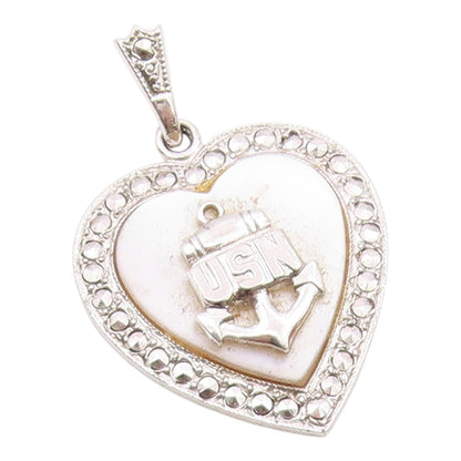 THEDA 925 Sterling Silver  Vintage Mother Of Pearl US Navy Pendant  PT19989