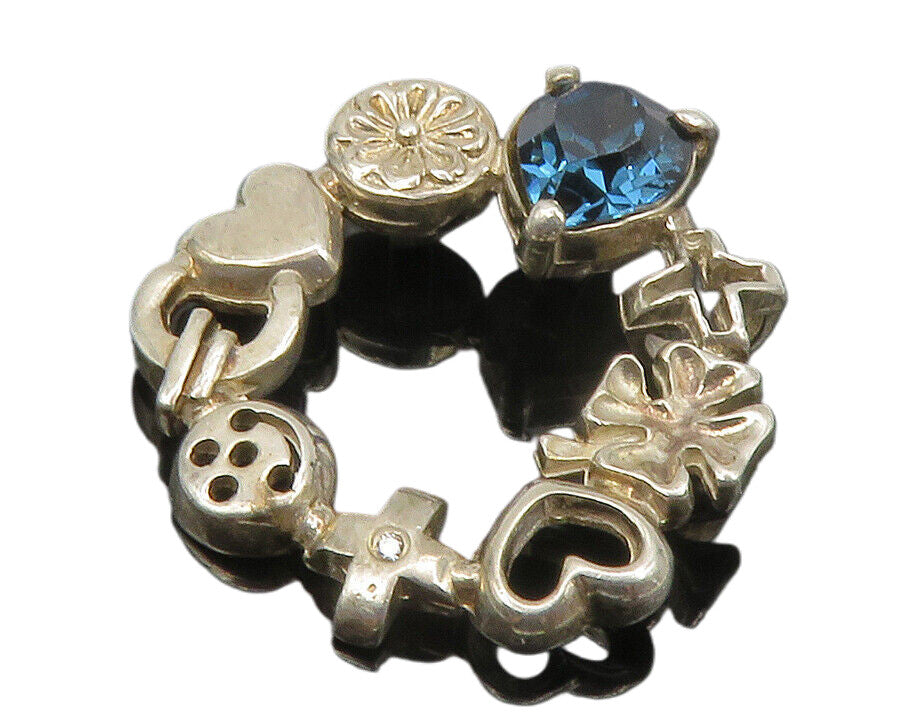 925 Sterling Silver  Vintage Blue Topaz Heart Floral Wreath Pendant  PT10999