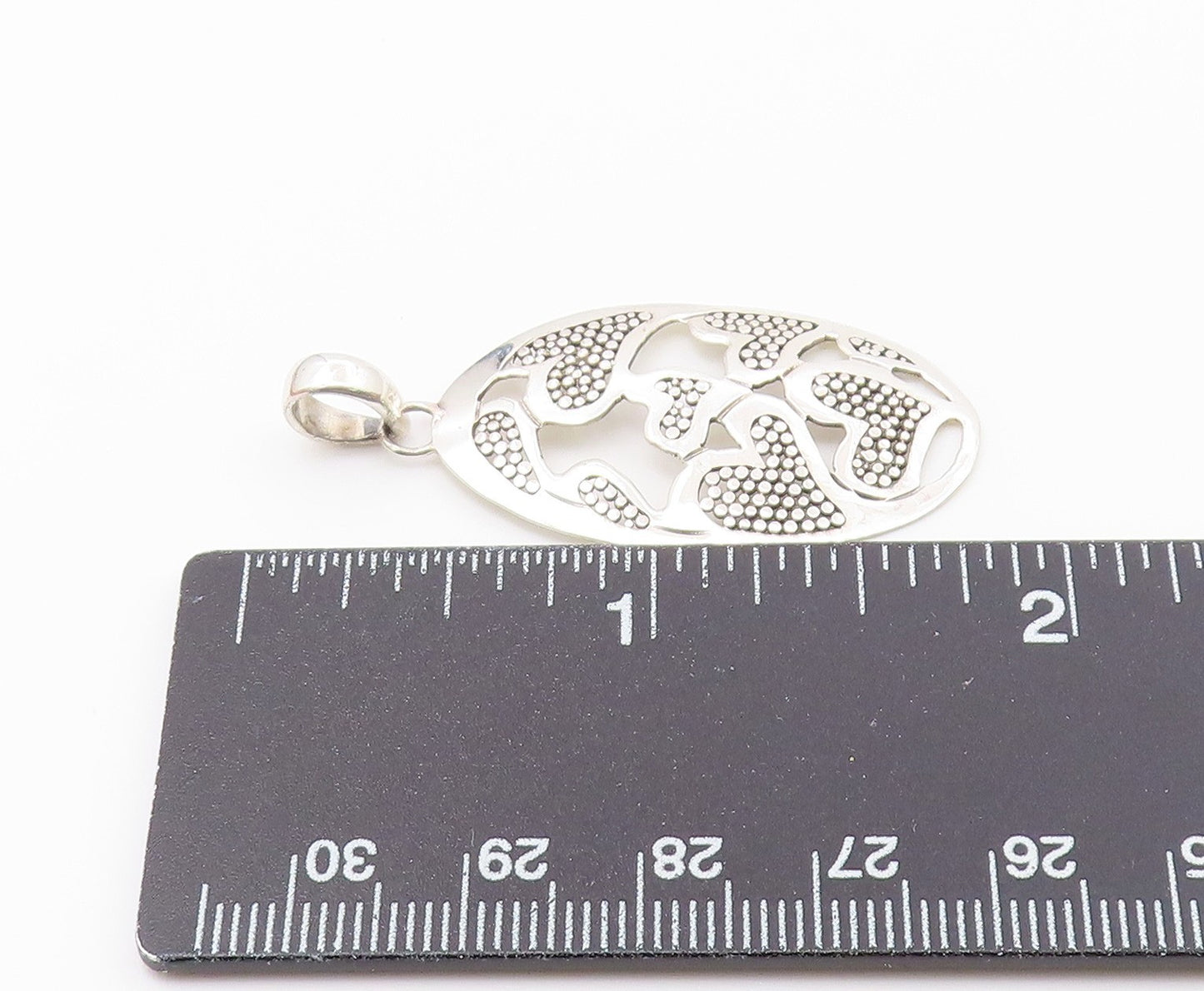 925 Sterling Silver  Vintage Shiny Love Hearts Cutout Oval Pendant  PT16866