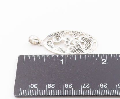 925 Sterling Silver  Vintage Shiny Love Hearts Cutout Oval Pendant  PT16866