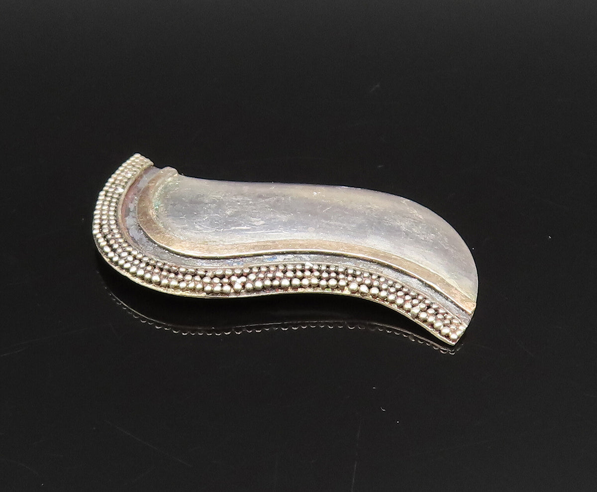 18K GOLD & 925 Silver  Vintage Two Tone Beaded Edge Swirl Brooch Pin  BP9758