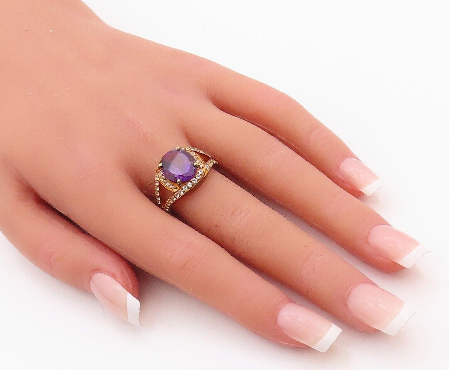 925 Sterling Silver Vintage Ring Gold Plated Amethyst & Topaz  Sz 7  RG29974