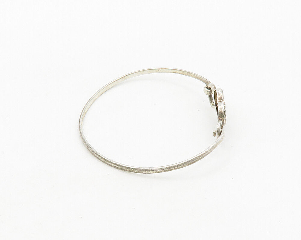 925 Sterling Silver  Vintage Topaz Pretzel Love Heart Bangle Bracelet  BT7700