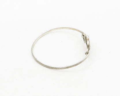 925 Sterling Silver  Vintage Topaz Pretzel Love Heart Bangle Bracelet  BT7700