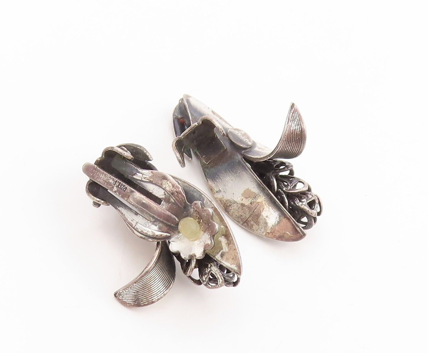 925 Sterling Silver Vintage Earrings TORTOLANI Calla Lily Floral Clip On EG14031
