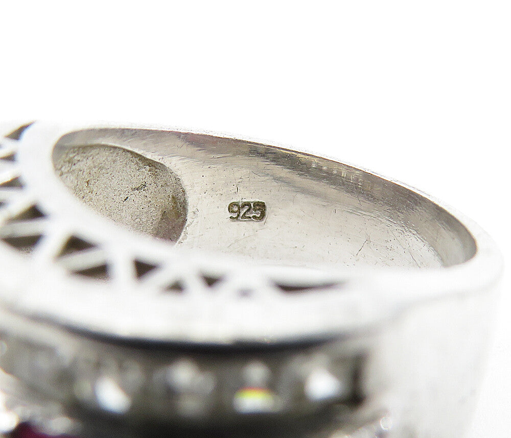 SETA 925 Silver  Pink & White Topaz Brick Layer Shiny Band Ring Sz 7  RG6665