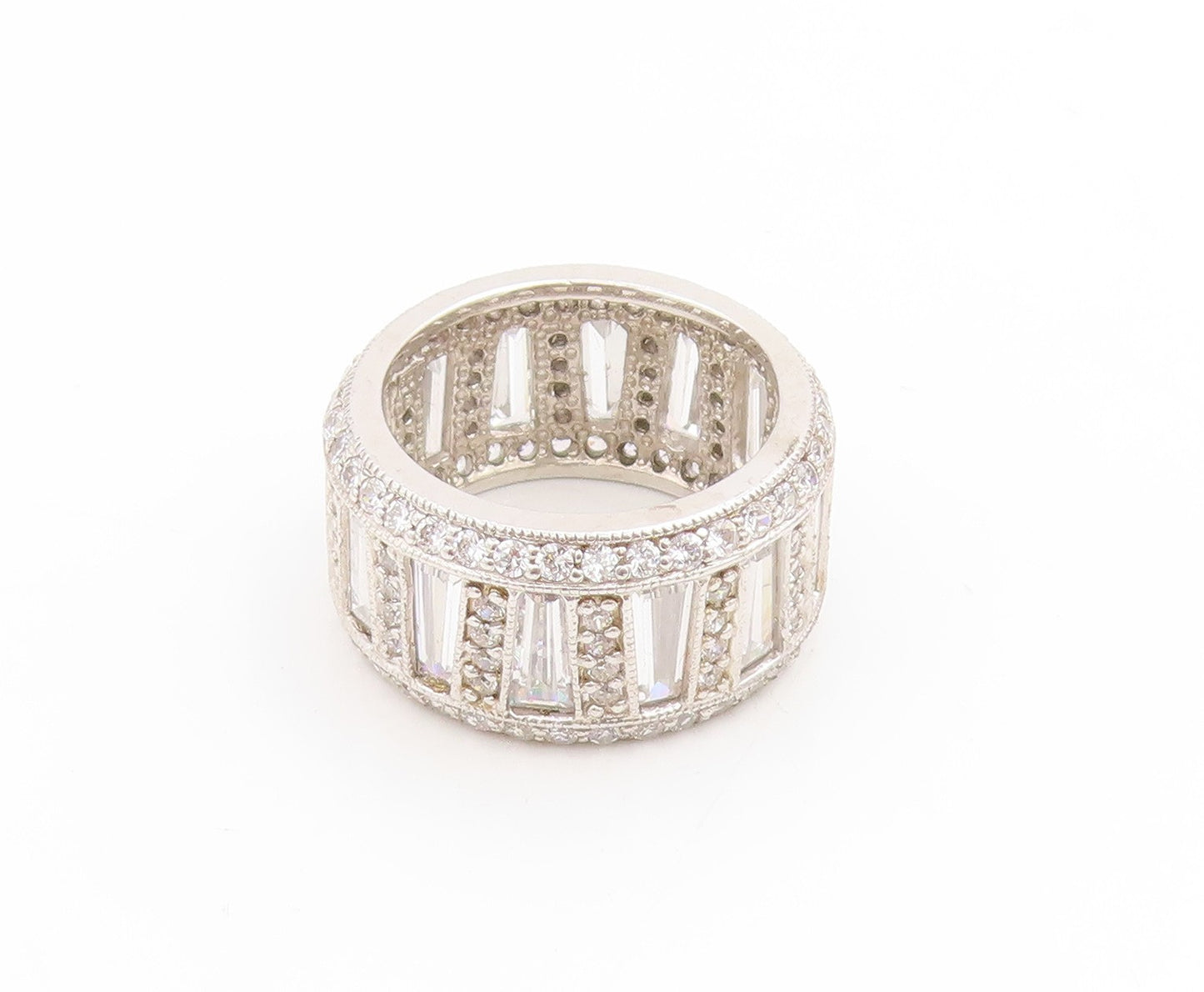 925 Sterling Silver Vintage Ring CZ Channel Set Eternity Band  Sz 6  RG33978
