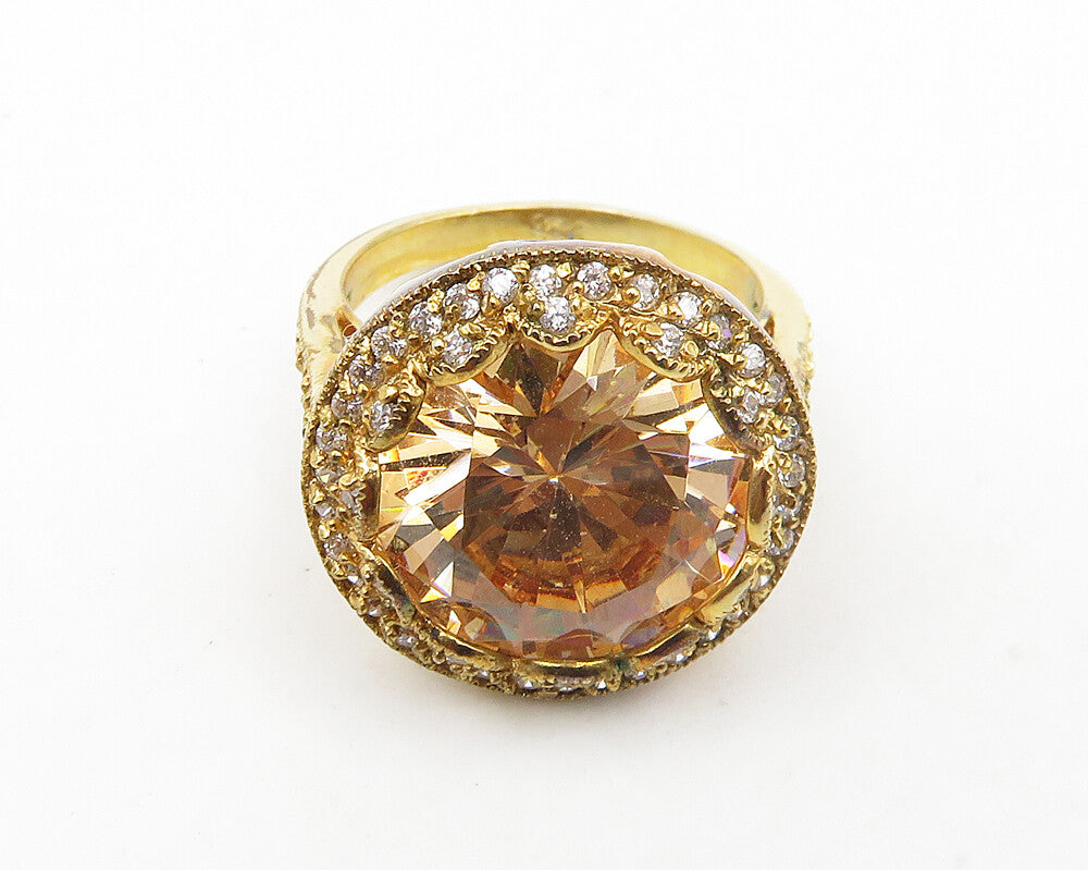 925 Sterling Silver  Cubic Zirconia Gold Plated Cocktail Ring Sz 7.5  RG18703