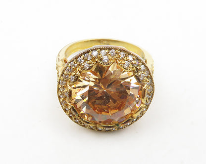 925 Sterling Silver  Cubic Zirconia Gold Plated Cocktail Ring Sz 7.5  RG18703