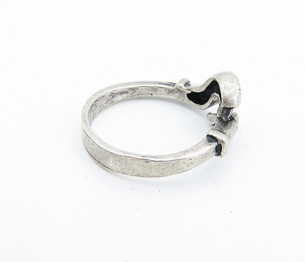 925 Sterling Silver  Vintage Dark Tone Etched Bypass Band Ring Sz 7  RG6100