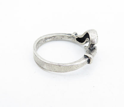925 Sterling Silver  Vintage Dark Tone Etched Bypass Band Ring Sz 7  RG6100