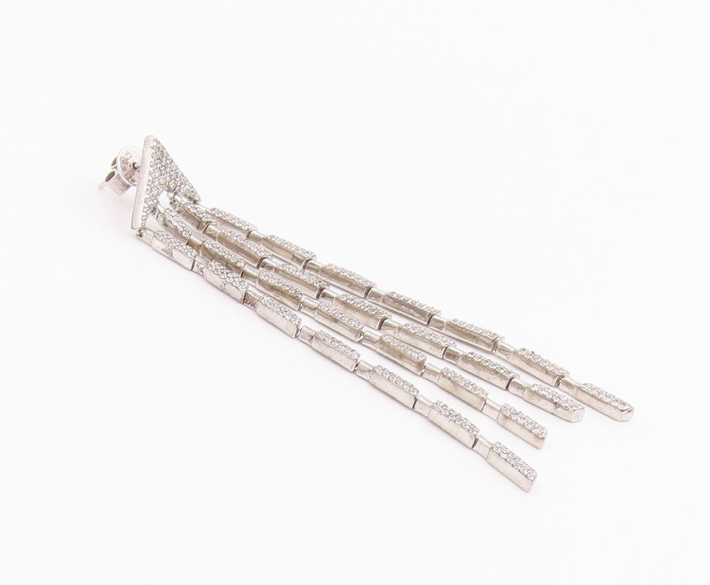 925 Sterling Silver Vintage Earrings CZ Elegant Geometric Linear Drop  EG14231