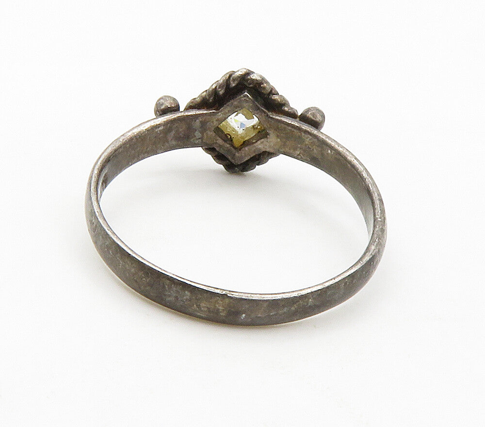 925 Sterling Silver  Vintage Cubic Zirconia Dark Tone Band Ring Sz 6  RG15166